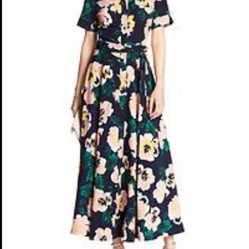 Banana Republic Navy Floral Maxi Dress With Matching Belt Size 4